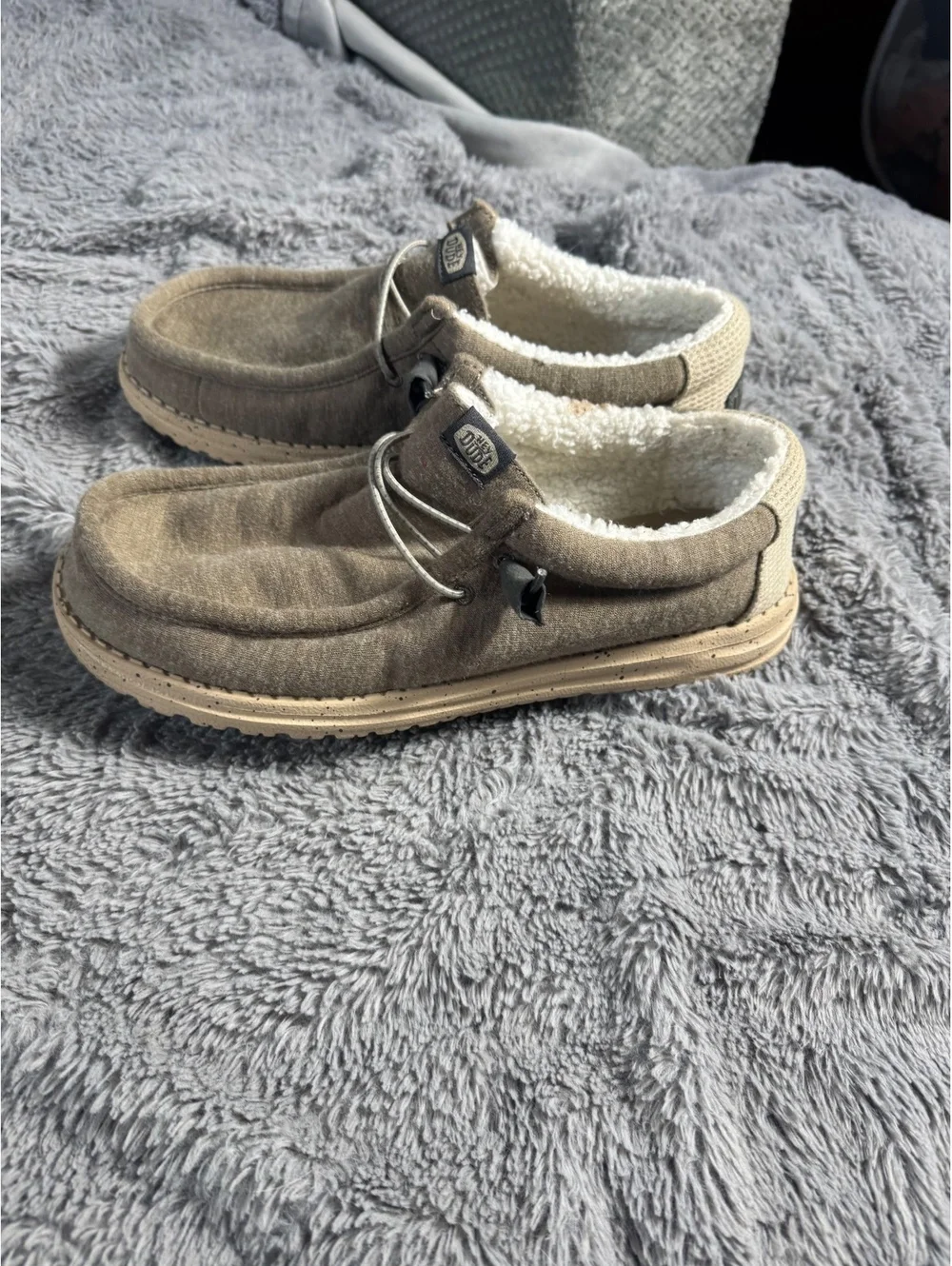 Hey Dude Wally Wool Beige White Men's Slip-On Shoes Size 10
